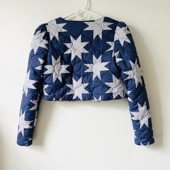 Navy and white star quilted bolero jacket XS - Picture 2 of 2